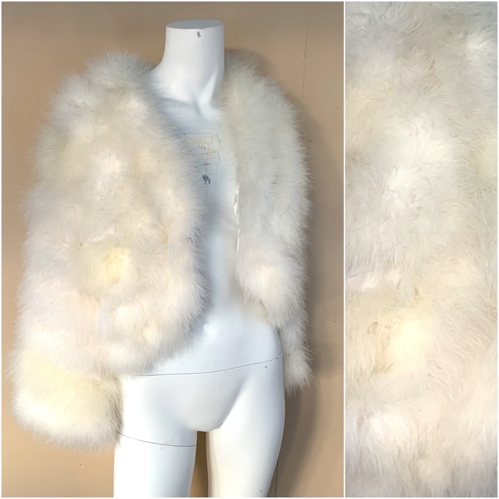 Vintage 70's Marabou Feather Cropped Jacket | Lilli Diamond Ostrich Feather Coat - Picture 4 of 10